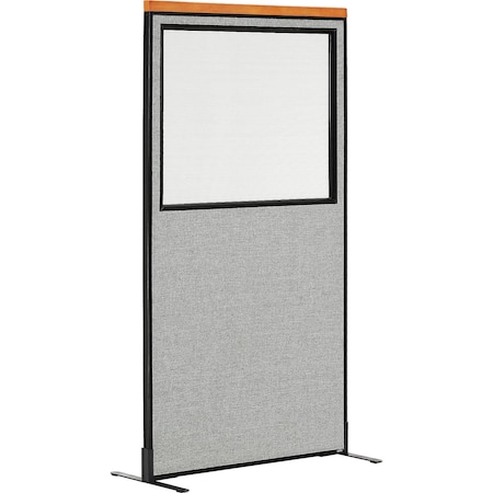 Global Industrial 36-1/4W x 97-1/2H Deluxe Freestanding Office Partition Panel with Partial Window, Gray 695792WFGY